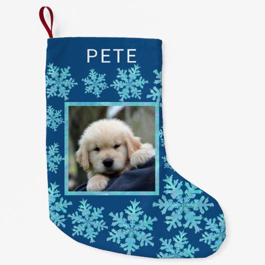 Snowflake Blue Opal Fun Kinder oder Haustiere Foto Kleiner Weihnachtsstrumpf (Vorderseite)