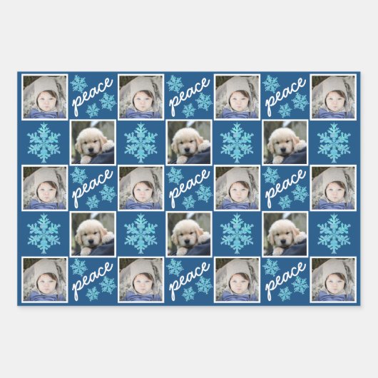 Snowflake Blue Opal Peace Joy Liebe 4 Foto Geschenkpapier Set (Vorderseite)