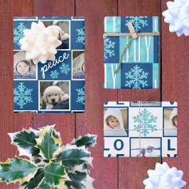Snowflake Blue Opal Peace Joy Liebe 4 Foto Geschenkpapier Set