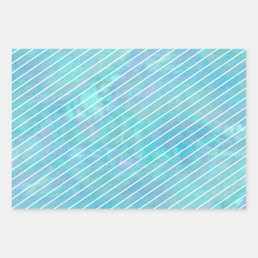 Snowflake Blue Opal Pinstripes 3 Foto Weihnachten Geschenkpapier Set (Vorderseite 2)