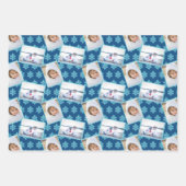 Snowflake Blue Opal Pinstripes 3 Foto Weihnachten Geschenkpapier Set (Vorderseite)