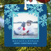 Snowflake Blue Opal Stilvolles zweiseitiges Foto Ornament Aus Metall