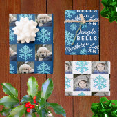 Snowflake Blue Opal Weihnachten 2 Foto Typografie Geschenkpapier Set