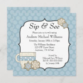 Snowflake Blue Polka Dot Sip und See Einladung (Vorne/Hinten)