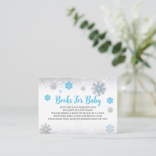 Snowflake Blue & Silver Baby Shower Book Request Begleitkarte (Stehend Vorderseite)