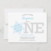 Snowflake Blue Silver Glitzer Winter 1. Geburtstag Einladung (Vorderseite)