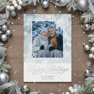 Snowflake Blue & White Foto Happy Holidays Folien Feiertagskarte