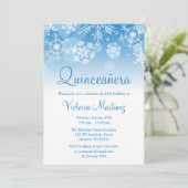 Snowflake Blue White Winter Wonderland Quinceanera Einladung (Stehend Vorderseite)