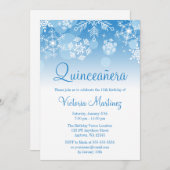 Snowflake Blue White Winter Wonderland Quinceanera Einladung (Vorne/Hinten)