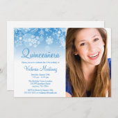 Snowflake Blue White Winter Wonderland Quinceanera Einladung (Vorne/Hinten)