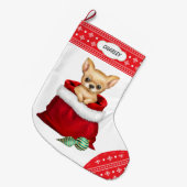 Snowflake Border Chihuahua Welpe Überraschung Großer Weihnachtsstrumpf (Vorderansicht (hängend))