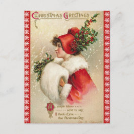 Snowflake Border Christmas Girl in Red Vintag Feiertagspostkarte