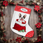 Snowflake Border French Bulldog - Überraschung Großer Weihnachtsstrumpf