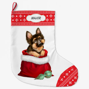 Snowflake Border German Shepherd Dog Überraschung Großer Weihnachtsstrumpf