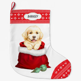 Snowflake Border Golden Retriever Überraschung Großer Weihnachtsstrumpf