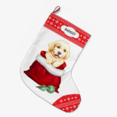 Snowflake Border Golden Retriever Überraschung Großer Weihnachtsstrumpf (Vorderansicht (hängend))