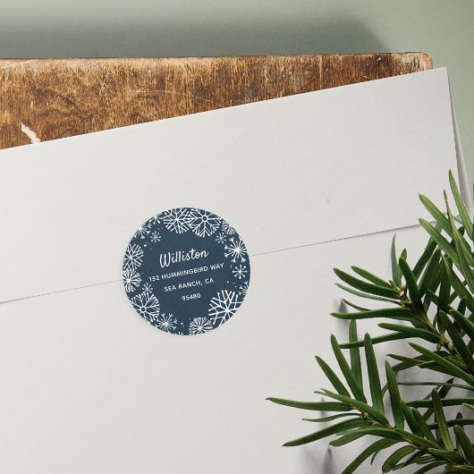 Snowflake Border Holiday Rücksendeadresse Runder Aufkleber