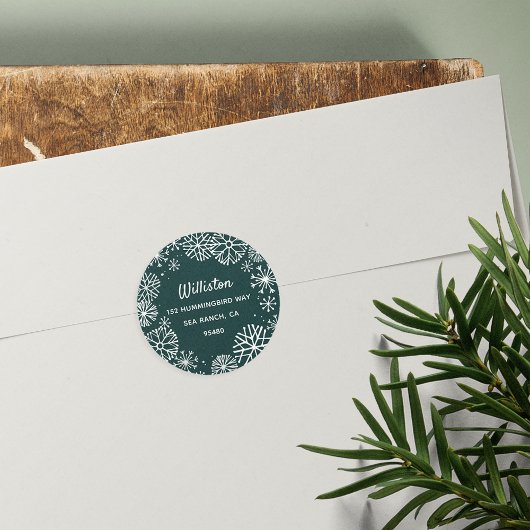 Snowflake Border Holiday Rücksendeadresse Runder Aufkleber