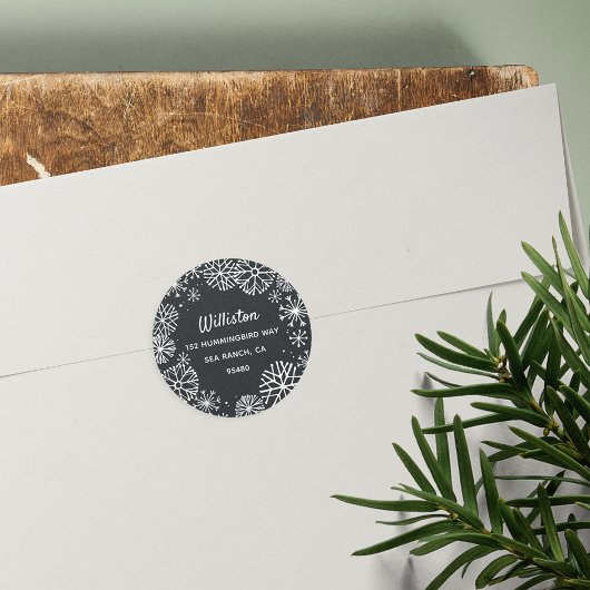 Snowflake Border Holiday Rücksendeadresse Runder Aufkleber