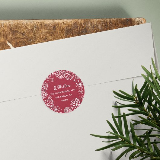 Snowflake Border Holiday Rücksendeadresse Runder Aufkleber