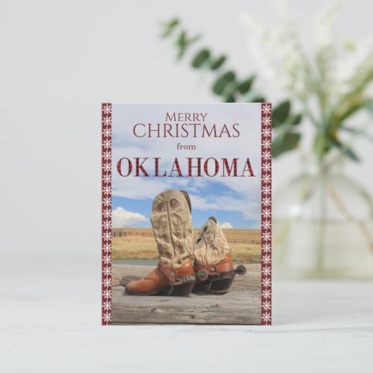 Snowflake Border Oklahoma Cowboy Boots Weihnachten (Stehend Vorderseite)