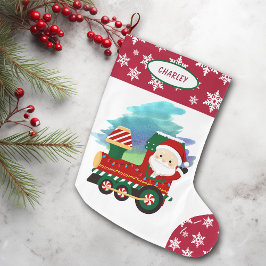 Snowflake Border Santa Claus Locomotive Großer Weihnachtsstrumpf