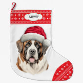 Snowflake Border Weihnachtsmannmütze St Bernard Do Großer Weihnachtsstrumpf (Vorderseite)