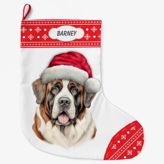 Snowflake Border Weihnachtsmannmütze St Bernard Do Großer Weihnachtsstrumpf (Vorderseite)