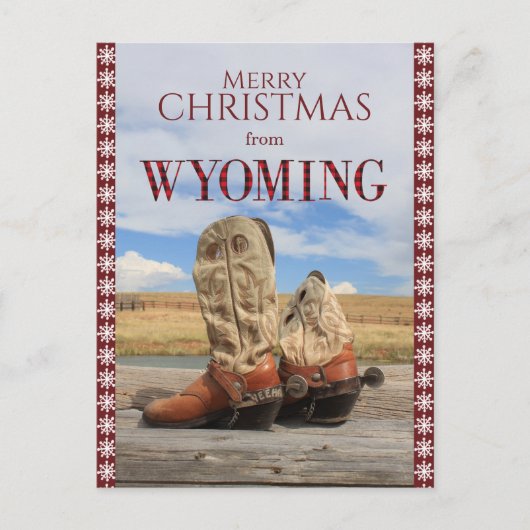 Snowflake Border Wyoming Cowboy Boots Weihnachten (Vorderseite)