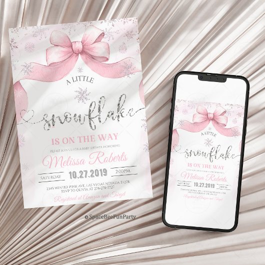 Snowflake Bow baby shower  Einladung