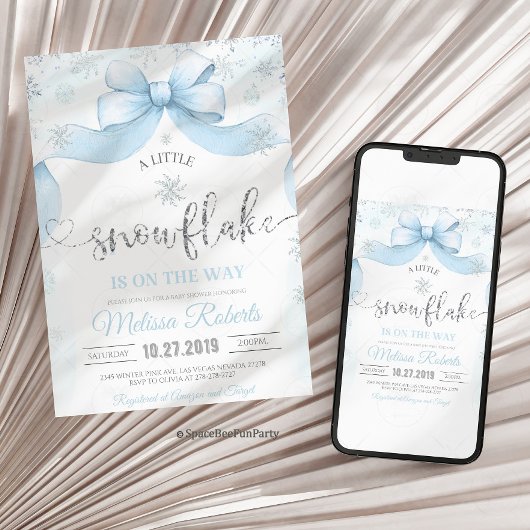 Snowflake Bow baby shower  Einladung