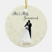 Snowflake Bride Groom Just Married Mr Mrs Date Keramik Ornament (Vorne)