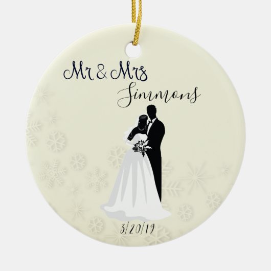Snowflake Bride Groom Just Married Mr Mrs Date Keramik Ornament (Vorne)