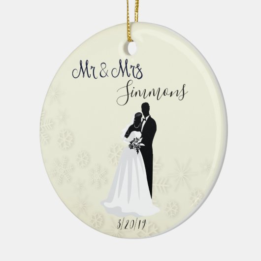 Snowflake Bride Groom Just Married Mr Mrs Date Keramik Ornament (Links)