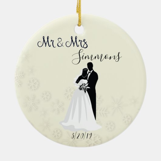Snowflake Bride Groom Just Married Mr Mrs Date Keramik Ornament (Hinten)