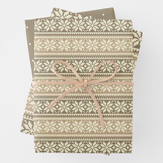 Snowflake Brown Nordic Imitats Strick Sweater Patt Geschenkpapier Set (Beispiel)