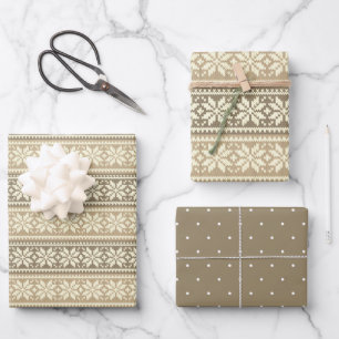 Snowflake Brown Nordic Imitats Strick Sweater Patt Geschenkpapier Set