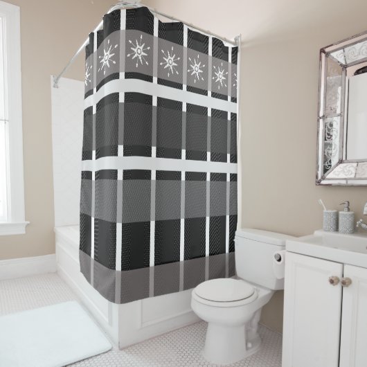 Snowflake Buffalo Kariert Schwarzer Weihnachtsfeie Duschvorhang (Beispiel)