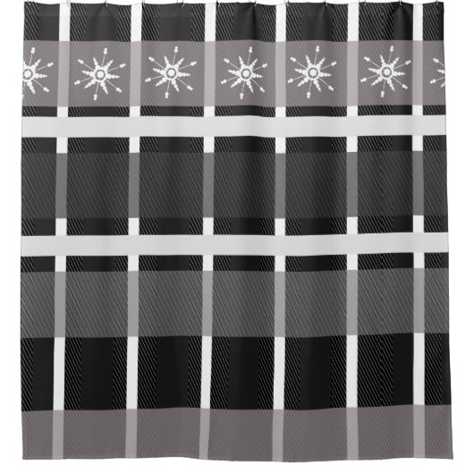 Snowflake Buffalo Kariert Schwarzer Weihnachtsfeie Duschvorhang (Vorderseite)