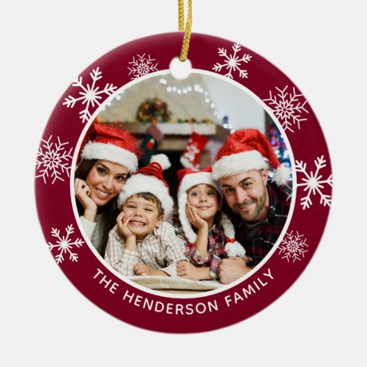 Snowflake Burgund Wunderbare Zeit des Jahres Keramik Ornament (Vorne)