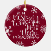 Snowflake Burgund Wunderbare Zeit des Jahres Keramik Ornament (Hinten)