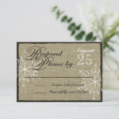 Snowflake Burlap Look Response Card RSVP Karte (Stehend Vorderseite)