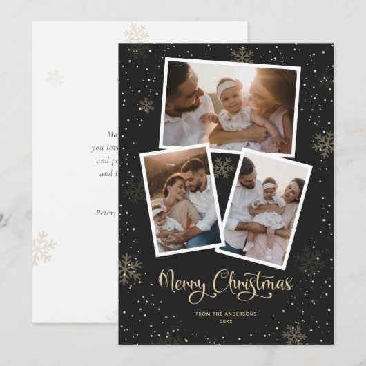 Snowflake Calligraphy Black Foto Frohe Weihnachten (Vorne/Hinten)