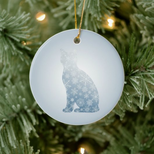 Snowflake Cat Christmas Winter Cat Silhouette Keramik Ornament (Baum)