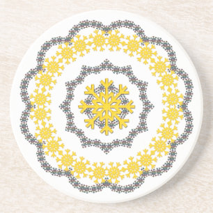 Snowflake Circle Holiday Gold RedGreen White Lacey Getränkeuntersetzer