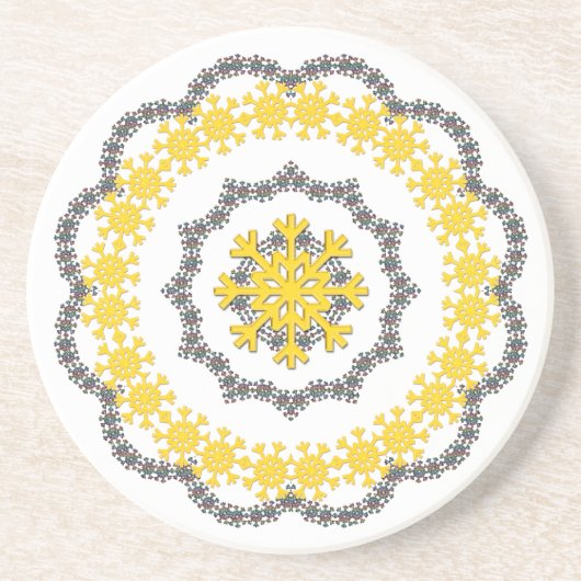 Snowflake Circle Holiday Gold RedGreen White Lacey Getränkeuntersetzer (Vorne)