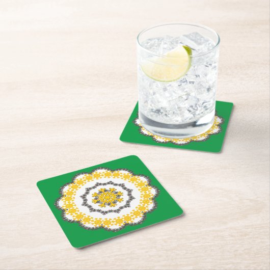 Snowflake Circle Holiday Lacey Gold auf Dak Green Rechteckiger Pappuntersetzer (Vor Ort)