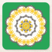 Snowflake Circle Holiday Lacey Gold auf Dak Green Rechteckiger Pappuntersetzer (Vorderseite)