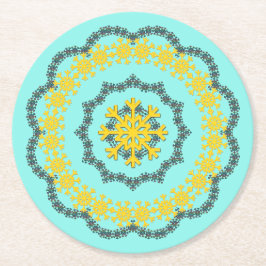Snowflake Circle Holiday Lacey Gold auf Grün Runder Pappuntersetzer