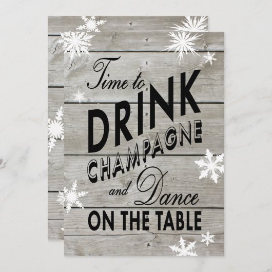 Snowflake Couple's Shower Time to Drink Champagne Einladung (Vorne/Hinten)